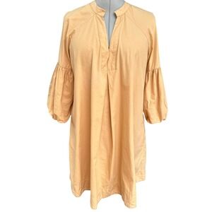 Navybleu Tan 100% Cotton Puff Sleeve Tunic Dress Size L Camel Boho Pockets
